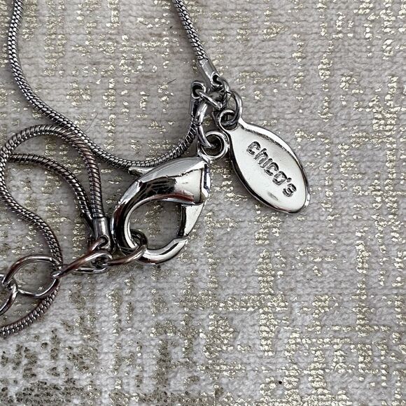 Chico's Double Strand Silver Necklace w/Square Beads and Circle Rhinestones EUC! - Picture 3 of 4